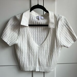 INTERMIX White V Neck Polo Sweater